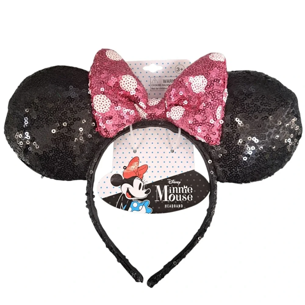 Disney‎ Girls Mini Mouse Ears Sequined Head Band W/ Pink Sequined Bow